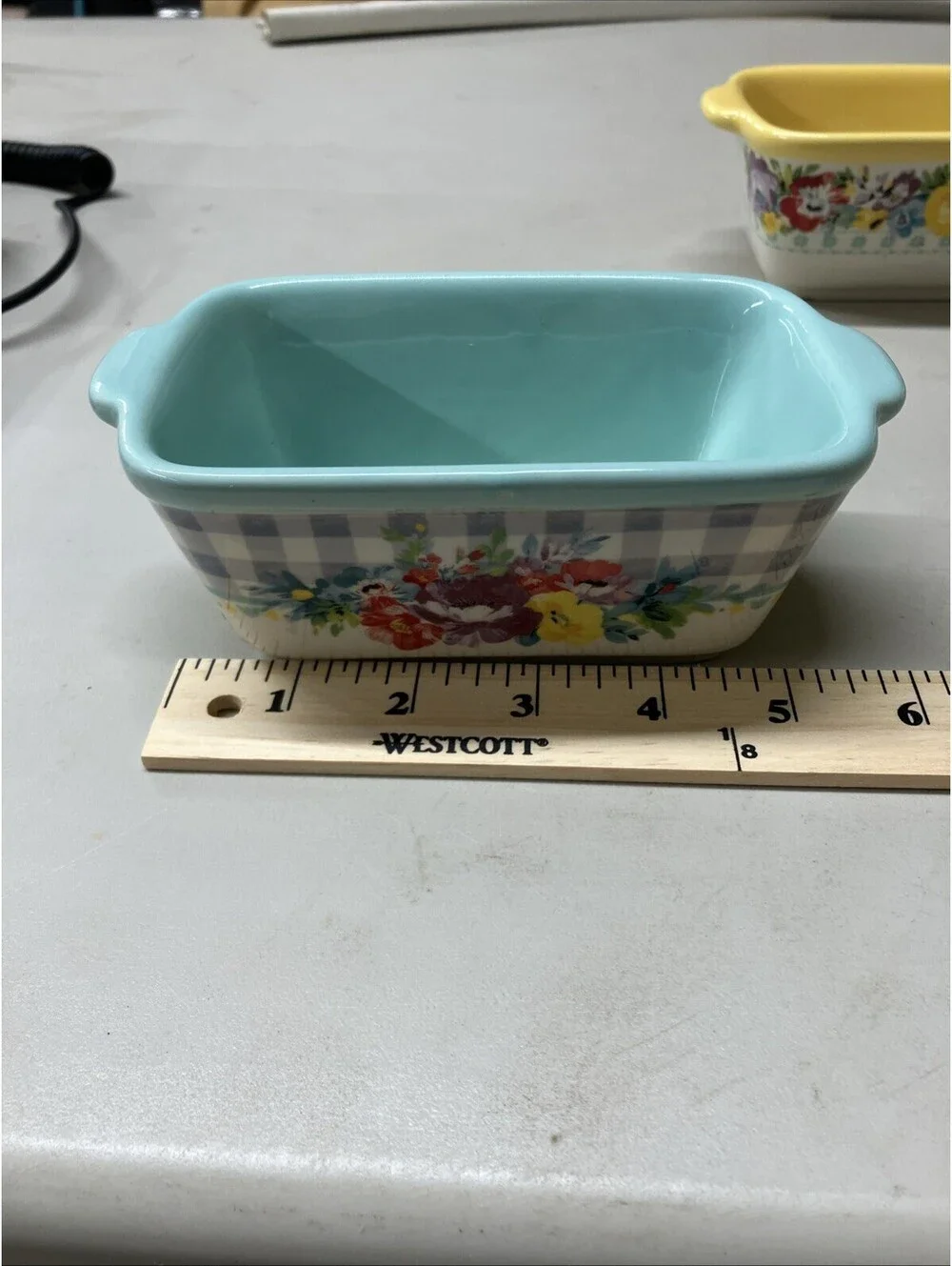 The Pioneer Woman Mini Loaf Pans Ceramic Set of 2 Floral Yellow Teal Stoneware
